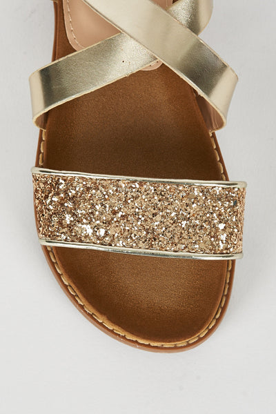 Gold Open Toe Sandal With Cleated Sole