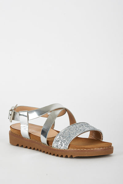 Silver Open Toe Sandal With Cleated Sole