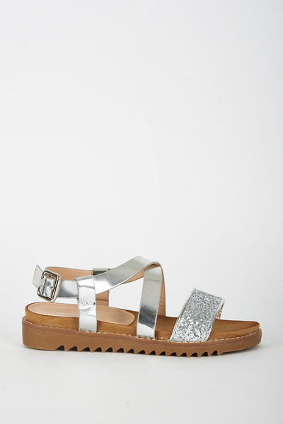 Silver Open Toe Sandal With Cleated Sole