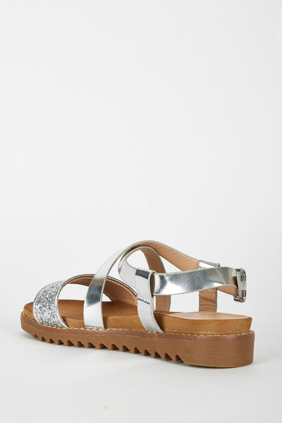 Silver Open Toe Sandal With Cleated Sole