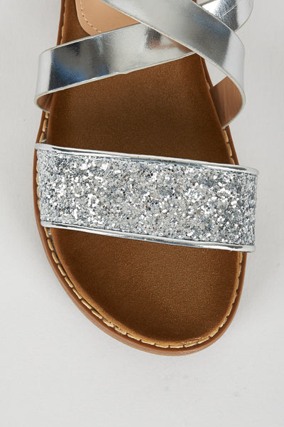 Silver Open Toe Sandal With Cleated Sole