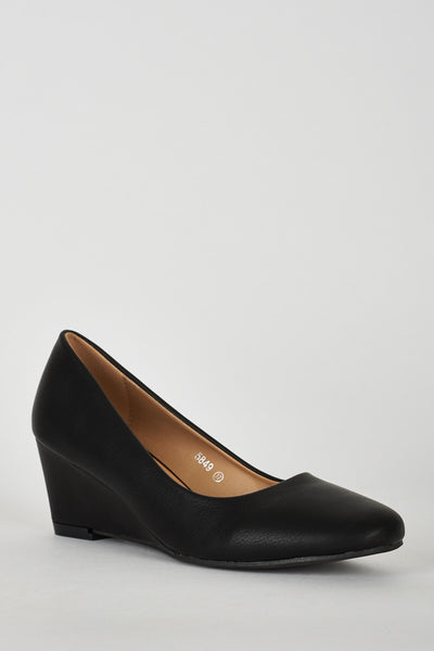 Black Faux Leather Wedge Shoe