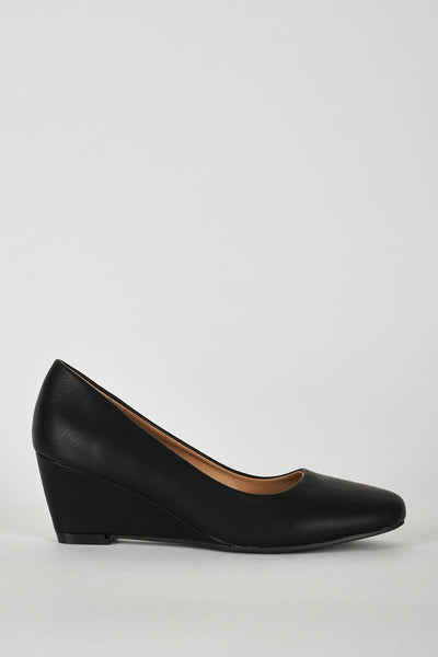 Black Faux Leather Wedge Shoe