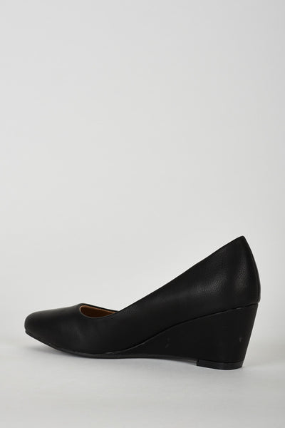 Black Faux Leather Wedge Shoe