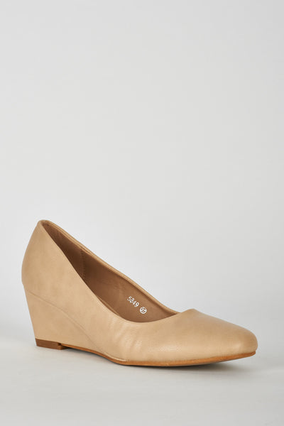 Beige Faux Leather Wedge Shoe