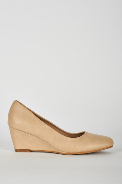 Beige Faux Leather Wedge Shoe