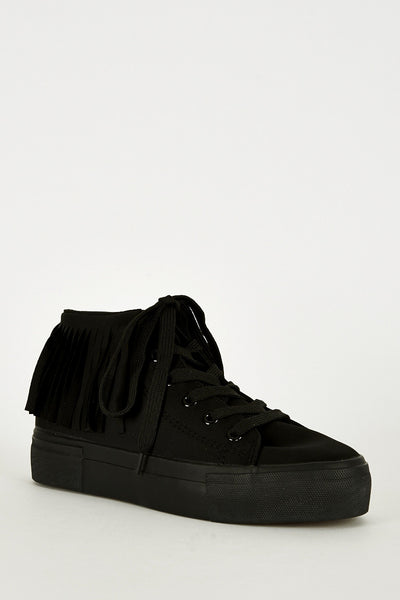 Black Fringe High Top Trainer