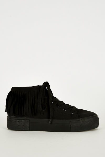 Black Fringe High Top Trainer