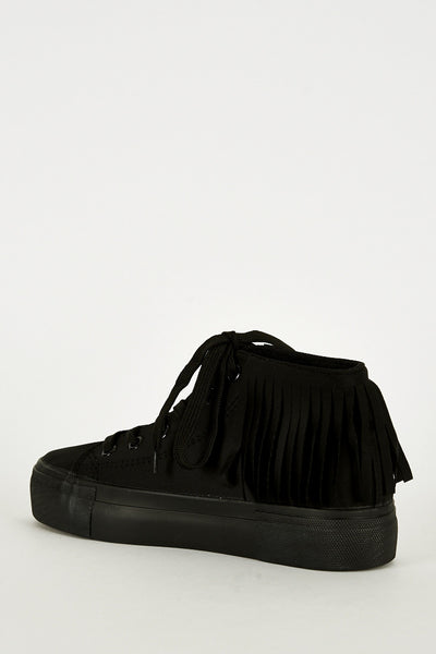 Black Fringe High Top Trainer