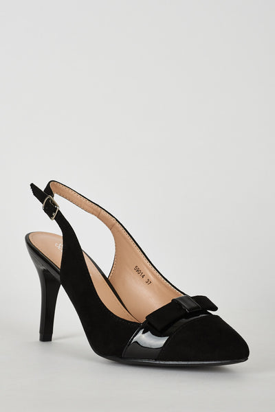 Black Faux Suede and Patent Sling Back Shoe