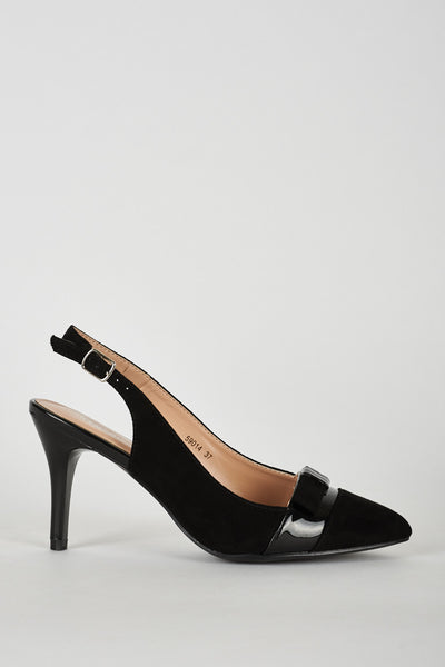 Black Faux Suede and Patent Sling Back Shoe