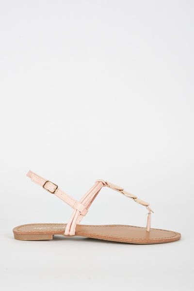 Pink T Bar Embellished Sandal