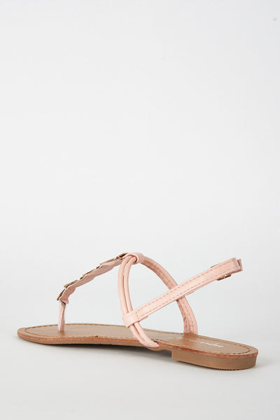 Pink T Bar Embellished Sandal