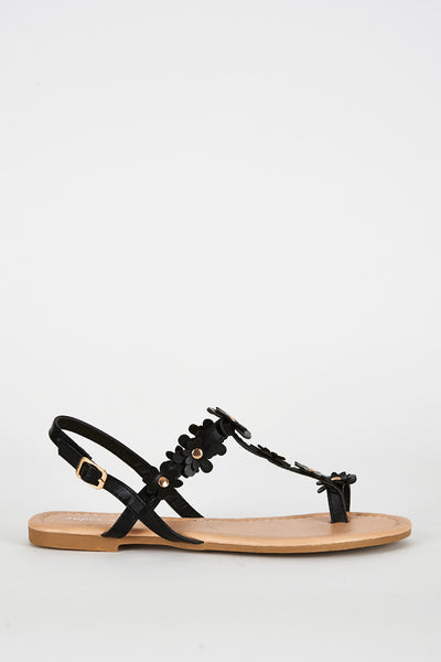 Black Flower Detail Toe Post Sandal