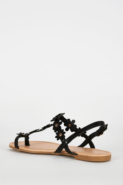 Black Flower Detail Toe Post Sandal