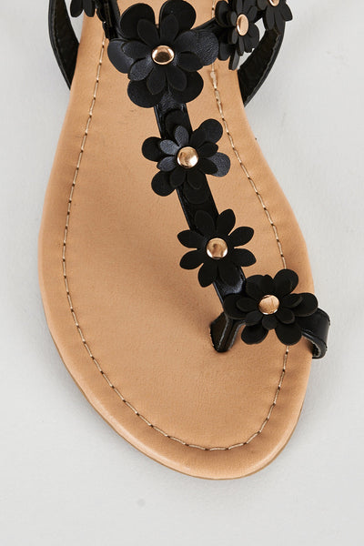 Black Flower Detail Toe Post Sandal