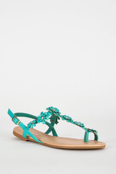 Green Flower Detail Toe Post Sandal