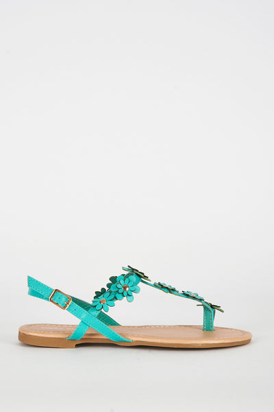 Green Flower Detail Toe Post Sandal