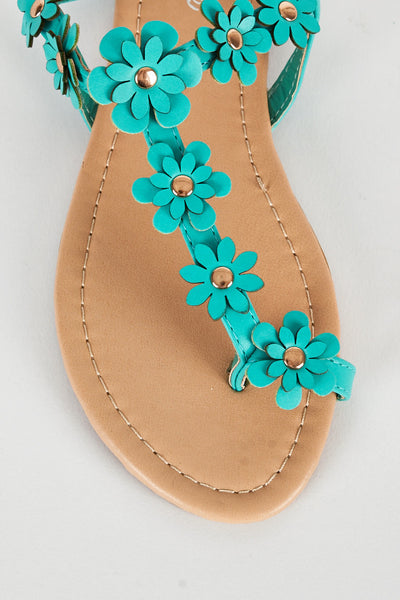 Green Flower Detail Toe Post Sandal