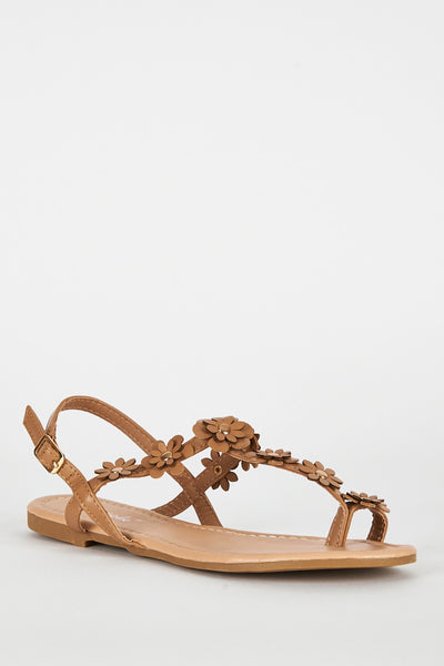 Beige Flower Detail Toe Post Sandal