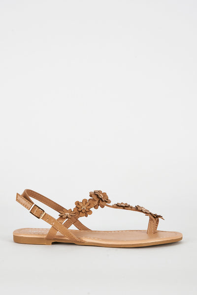 Beige Flower Detail Toe Post Sandal