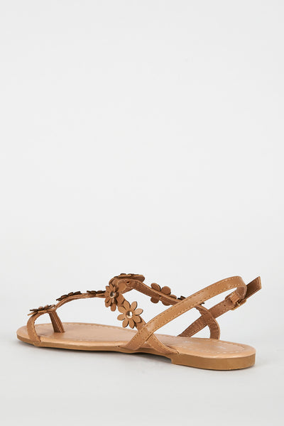 Beige Flower Detail Toe Post Sandal