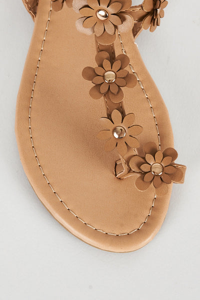 Beige Flower Detail Toe Post Sandal