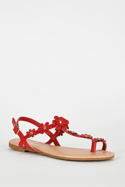 Red Flower Detail Toe Post Sandal