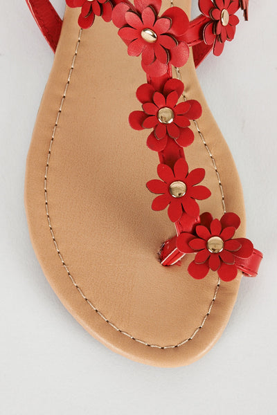 Red Flower Detail Toe Post Sandal