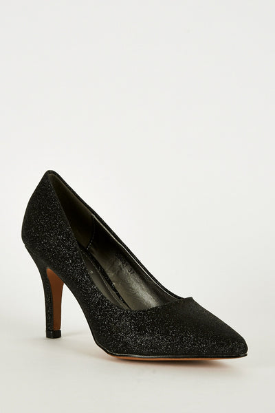 Black Sparkly Stiletto Court Shoe