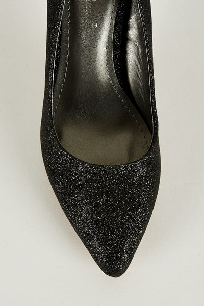 Black Sparkly Stiletto Court Shoe