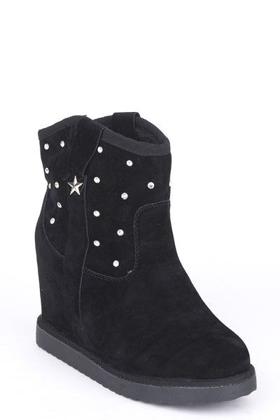 Diamante Studded Hidden Wedge Ankle Boots