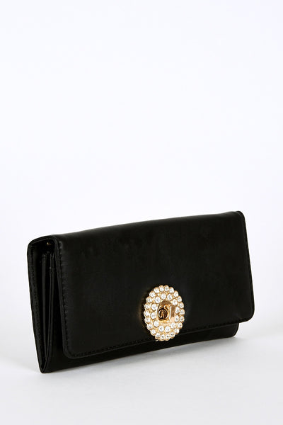 Diamante Detail Clasp Purse In Black