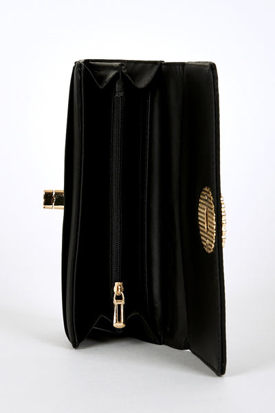 Diamante Detail Clasp Purse In Black