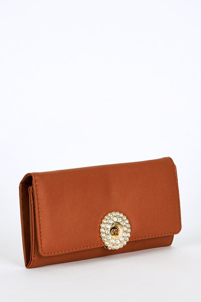 Diamante Detail Clasp Purse In Brown