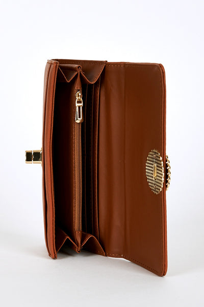 Diamante Detail Clasp Purse In Brown