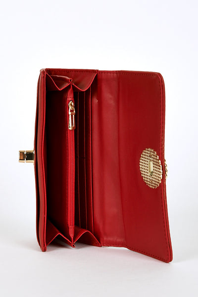 Diamante Detail Clasp Purse In Red