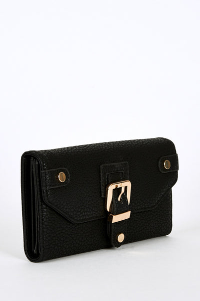 Textured Buckle Detail Purse In Black