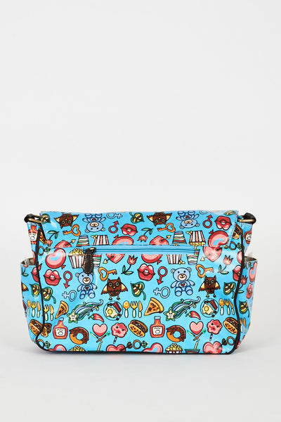 Blue Printed Zip Fastening Satchel Bag