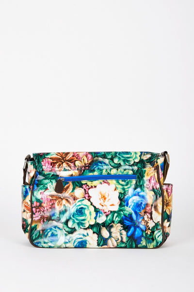 Dark Blue and Green Floral Print Satchel Bag