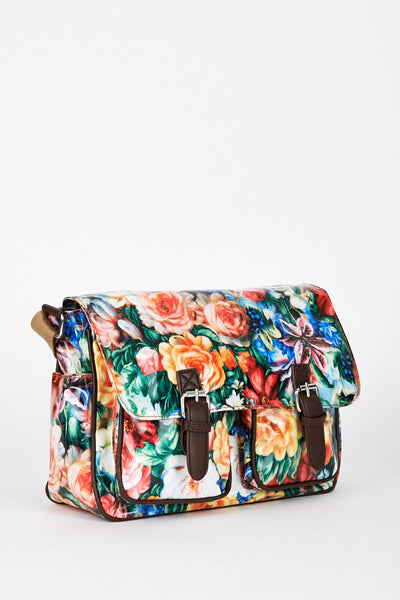 Red Floral Print Satchel Bag