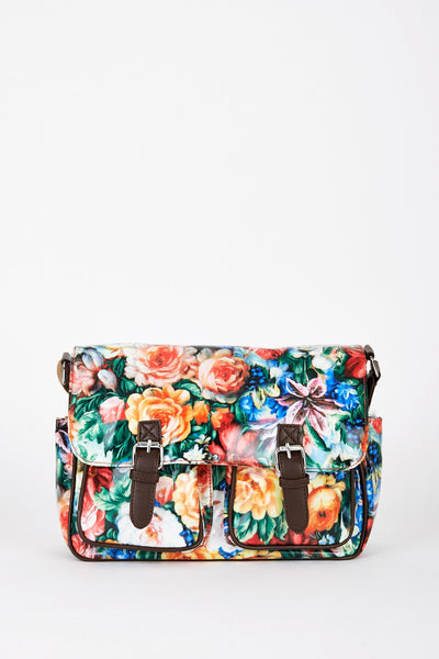 Red Floral Print Satchel Bag