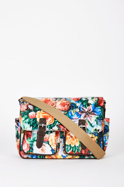 Red Floral Print Satchel Bag