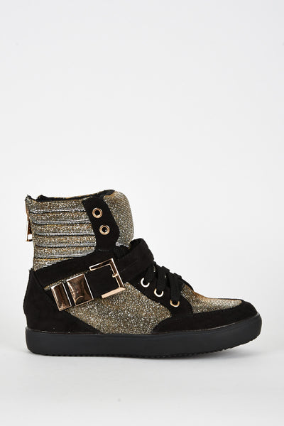 Gold And Silver Glitter High Top Trainer