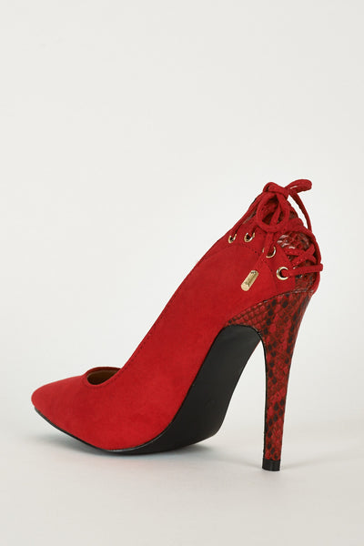 Pointy Court Shoes With Snake Print And Lace Details