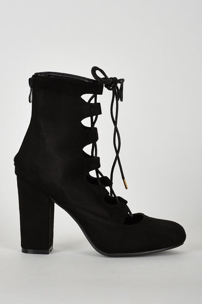 Lace Up Faux Suede Ankle Boot in Black