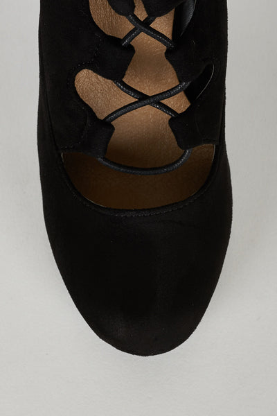 Lace Up Faux Suede Ankle Boot in Black