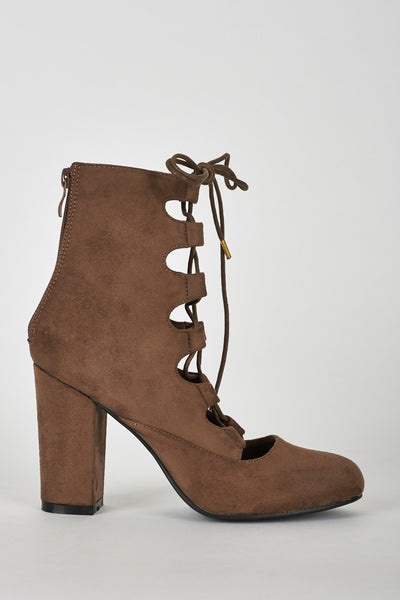 Lace Up Faux Suede Ankle Boot in Light Brown