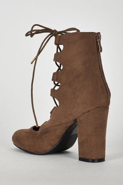 Lace Up Faux Suede Ankle Boot in Light Brown