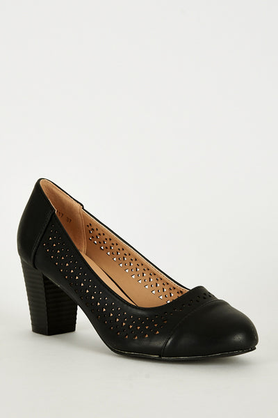 Black Cut Out Detail Court Shoe